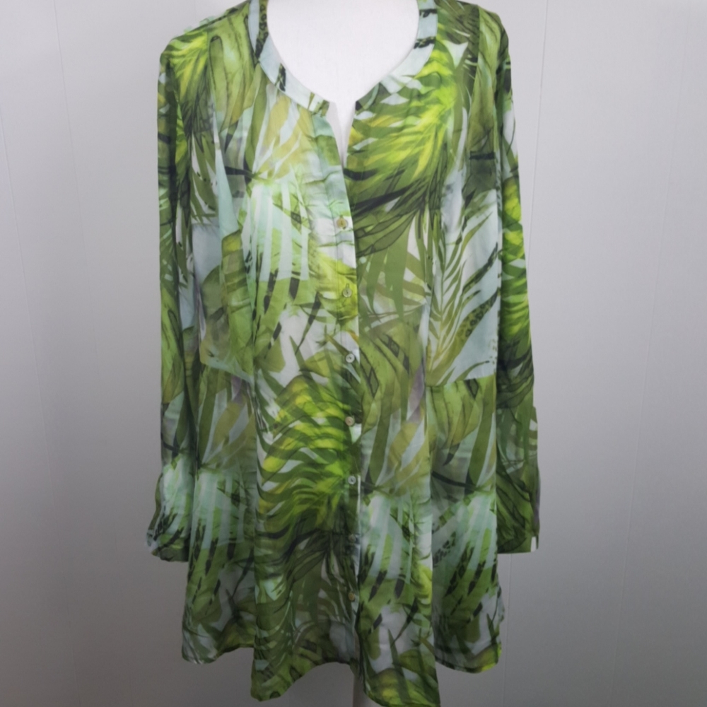 Yest Sheer Tropical Palm Print Tunic Blouse Coverup Size 16